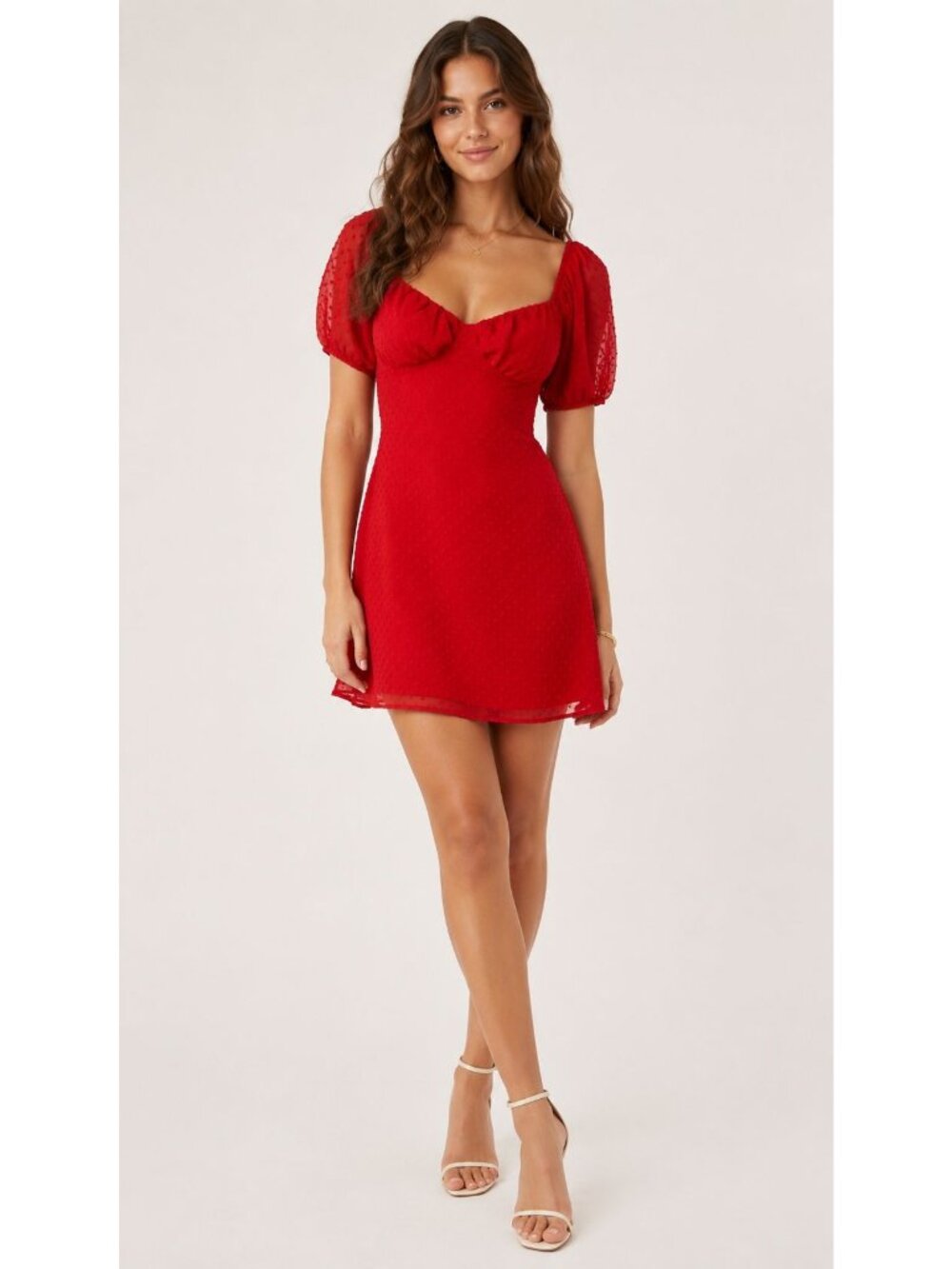 Missguided Puff Sleeve Women Mini Dress W/Swiss Dot Red Size 0